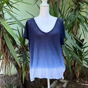 Velvet by Graham and Spencer Navy Ombre V Neck  Linen T-shirt